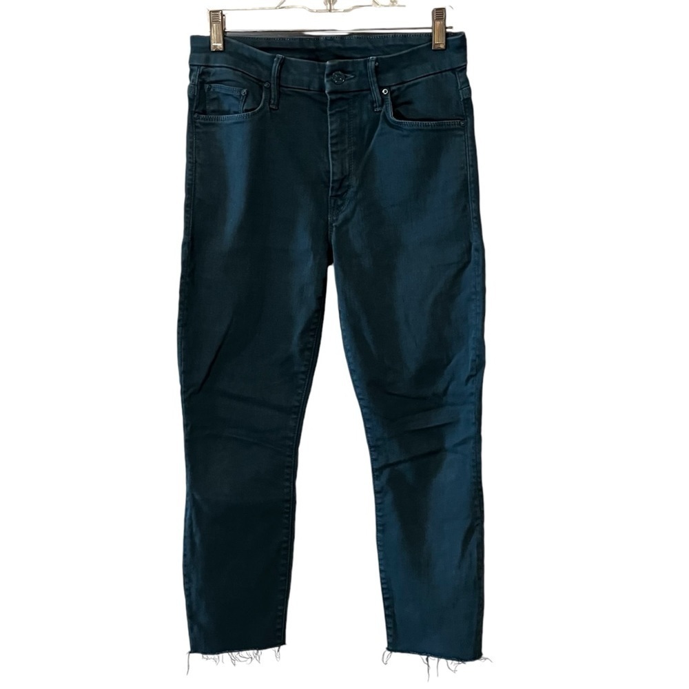 Mother Denim High Rise Cropped Raw Hem Denim Jeans Green 6